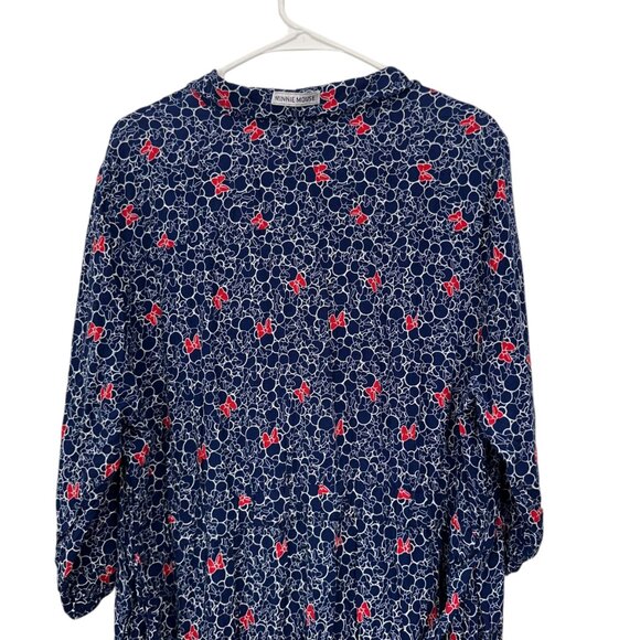 Disney Minnie Mouse Women SZ 1X  Navy Bow Print Shirt Dress 3/4 Sleeve V-Neck - Picture 13 of 15